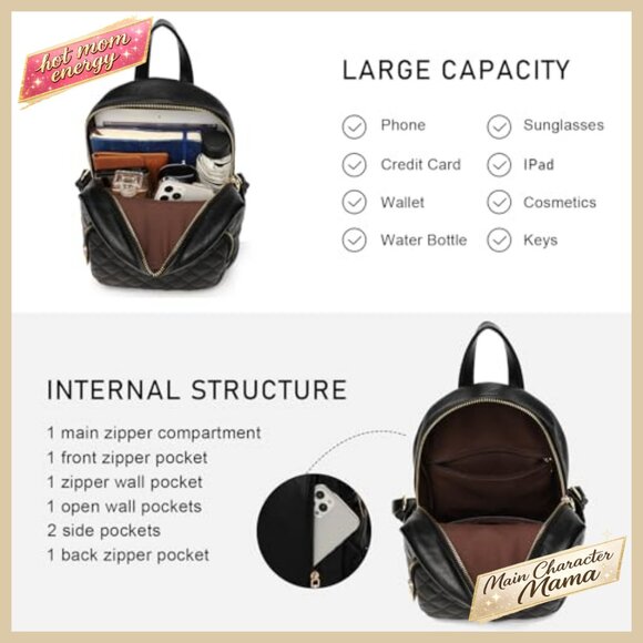 Quilted Mini Backpack PU Leather Satchel Daypack Retro Chic Casual main image 4